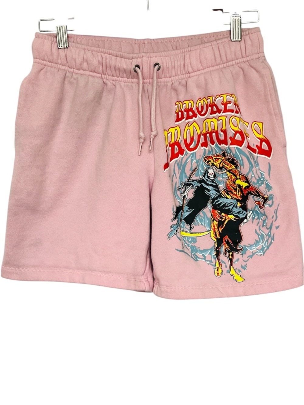Broken Promises Shorts Pink Reaper on Horseback Size Small Fleece Drawstring